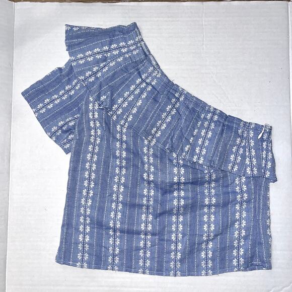 NWT Splendid one shoulder Ruffle top women’s size XS Blue and white - Picture 7 of 16